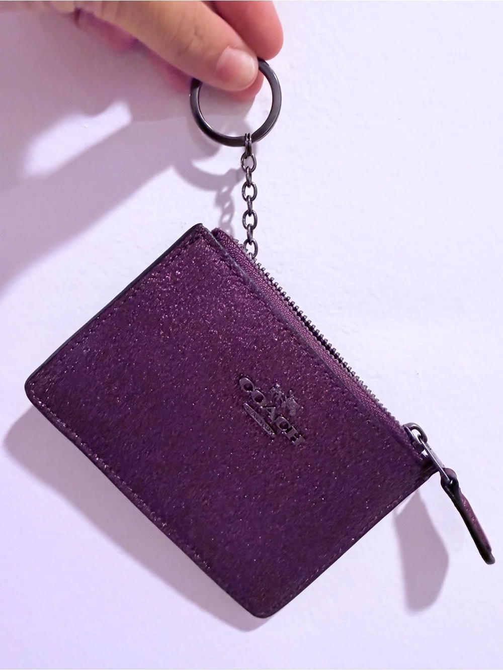 Coach Glitter Zip Card Case Wallet - Burgundy